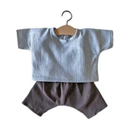 Ensemble Gaston en lin bleu pâle et gris - Sélection de poupée Paola Reina Minikane à retrouver sur amaetc.com, concept store eco friendly pour enfants