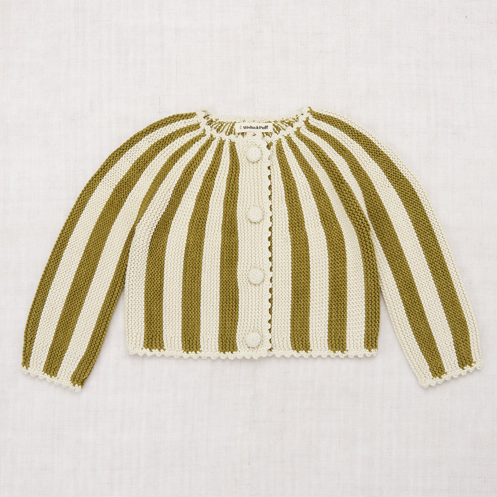 Circus stripe cardigan tarragon - Sélection Misha & Puff à retrouver sur www.amaetc.com, concept store eco friendly pour enfants